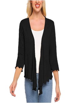 Satinior SATINIOR Womens Sheer Shrug Bolero Tie Knot Cardigan Lightweight with 3/4 Lace Sleeves (Black, XXL)  - Image 2