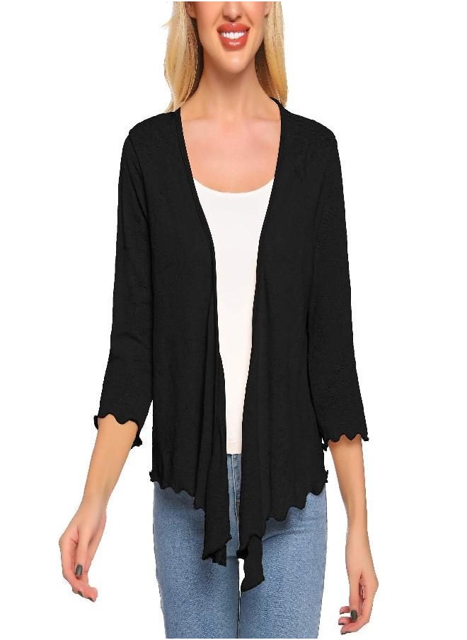Satinior SATINIOR Womens Sheer Shrug Bolero Tie Knot Cardigan Lightweight with 3/4 Lace Sleeves (Black, XXL)  - Image 2