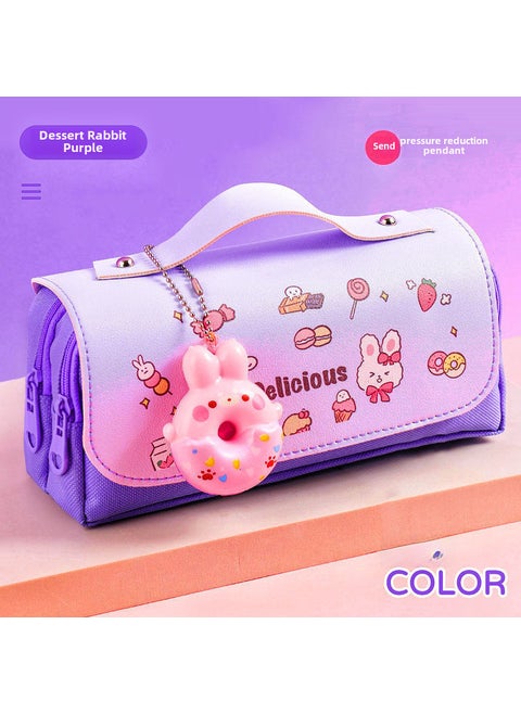 Cute Triple-Layer Donut Pencil Case for GirlsPurple donut Purple donut