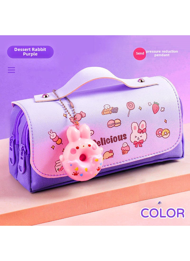 Generic - Cute Triple-Layer Donut Pencil Case for GirlsPurple donut Purple donut - Image 1