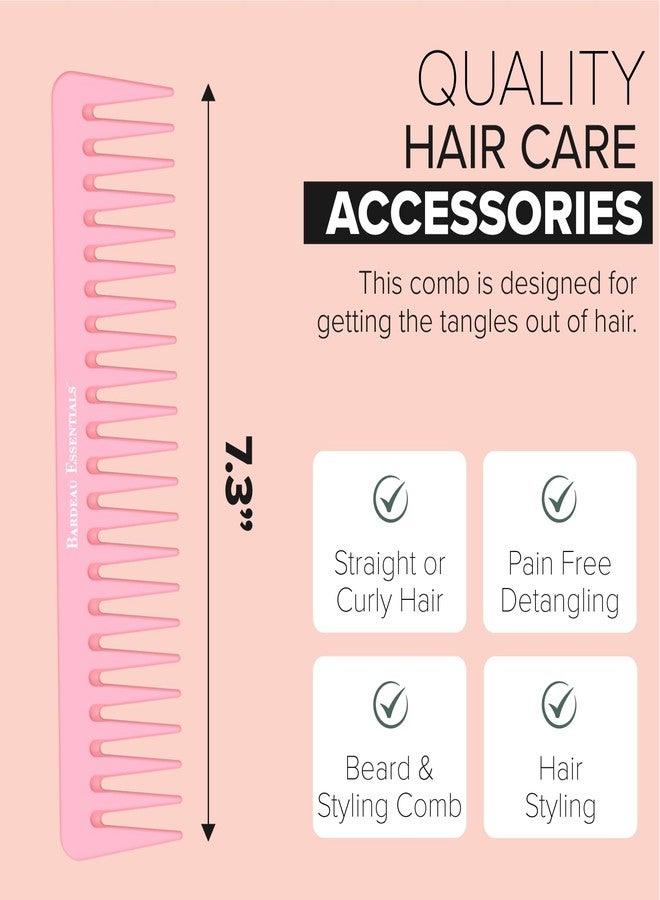 Bardeau Essentials Pink Carbon Wide Tooth Detangling Comb (7 inch) for Curly and Straight Hair - Professional for Men & Women - Big Tooth for Wet Hair and Curls - Large Barber Styling Comb - Image 2