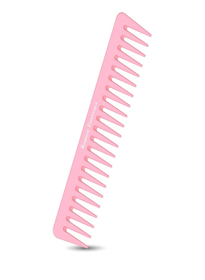 Bardeau Essentials Pink Carbon Wide Tooth Detangling Comb (7 inch) for Curly and Straight Hair - Professional for Men & Women - Big Tooth for Wet Hair and Curls - Large Barber Styling Comb - Image 1