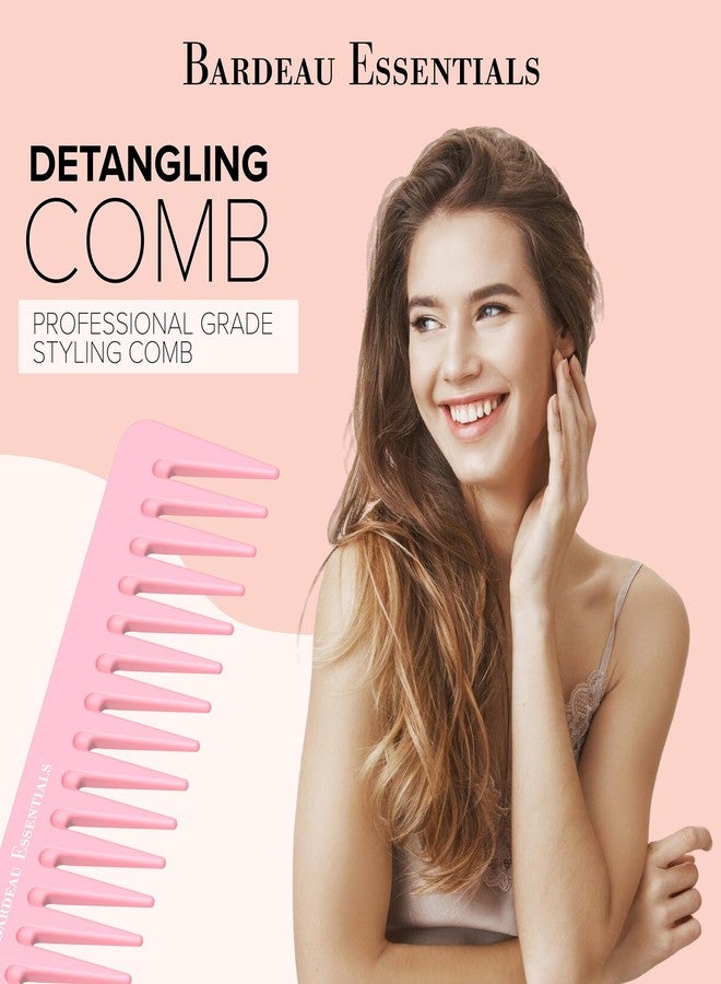 Bardeau Essentials Pink Carbon Wide Tooth Detangling Comb (7 inch) for Curly and Straight Hair - Professional for Men & Women - Big Tooth for Wet Hair and Curls - Large Barber Styling Comb - Image 3