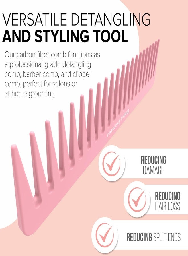 Bardeau Essentials Pink Carbon Wide Tooth Detangling Comb (7 inch) for Curly and Straight Hair - Professional for Men & Women - Big Tooth for Wet Hair and Curls - Large Barber Styling Comb - Image 5