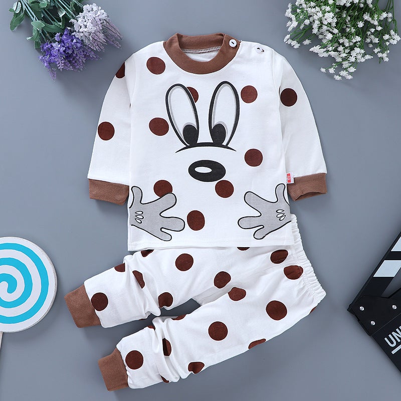 New childrens clothing spring and autumn childrens underwear suit baby autumn clothes long pants baby pajamas home clothes wholesale COTTON-COFFEE MICKEY 
