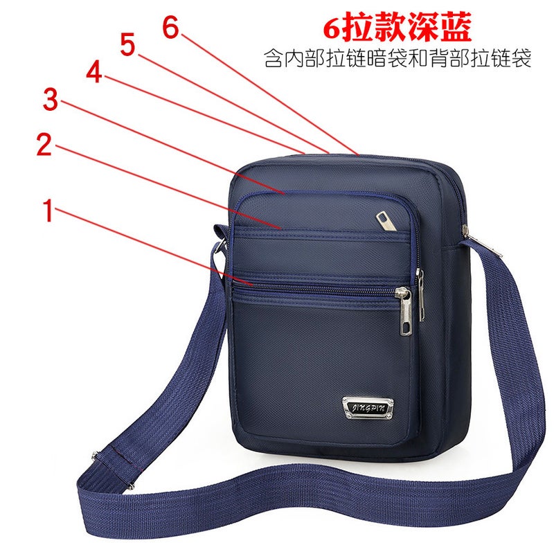 Nylon cloth vertical  Mens bag cross-body shoulder multi-layer mens satchel casual fashion Mens backpack wholesale foreign trade6 Zipper Blue 6 Zipper Blue