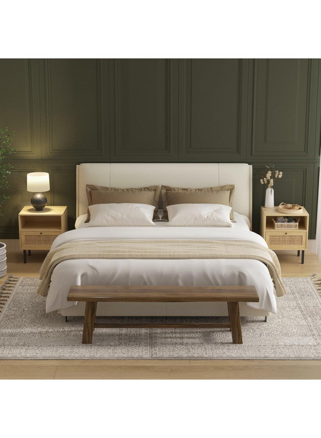 Angel Sar Rattan Nightstands Set of 2, Boho Night Stand with 1 Door, Accent End Table, Wood Bediside Table with Metal Legs&Open Shelf, Natural Wood  - Image 1