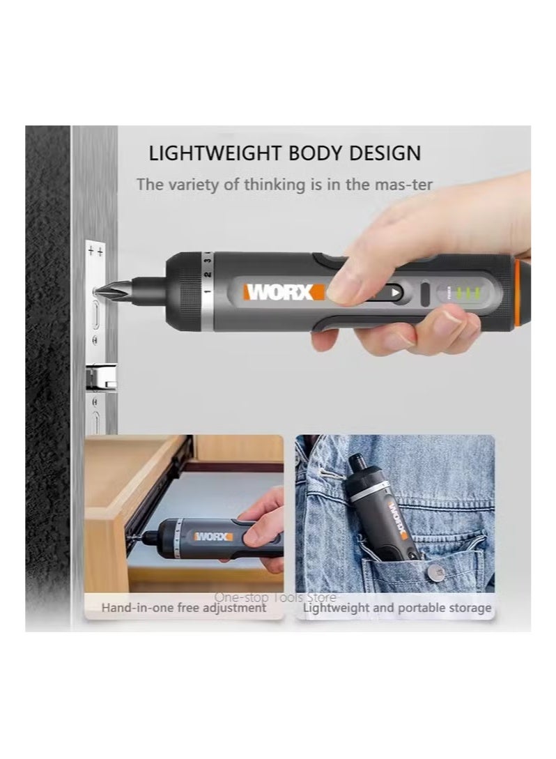 ووركس مجموعة مفكات براغي كهربائية Worx 4V WX242، مفكات براغي كهربائية لاسلكية ذكية SDS Chuck قابلة لإعادة الشحن عبر USB، مجموعة من 30 بت - Image 2