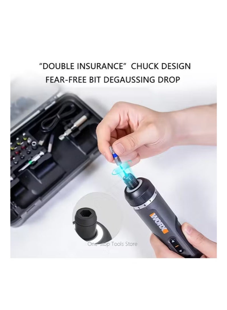 ووركس مجموعة مفكات براغي كهربائية Worx 4V WX242، مفكات براغي كهربائية لاسلكية ذكية SDS Chuck قابلة لإعادة الشحن عبر USB، مجموعة من 30 بت - Image 3