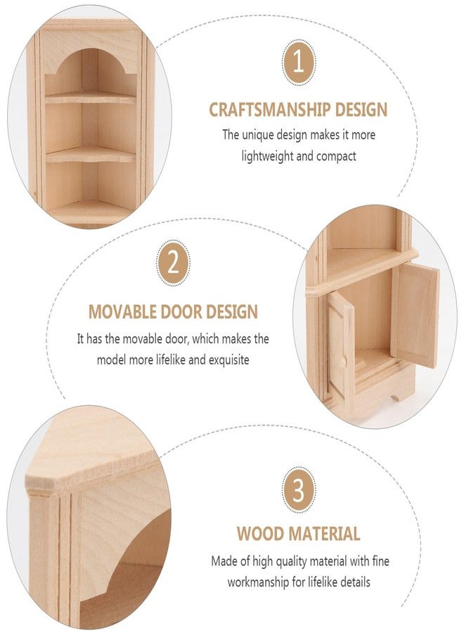 Yardwe Wooden Furniture Model - Miniature Dollhouse Triangular Storage Cabinet with Movable Door Beige Mini Cabinet for Dollhouse Decor and Simulation Scenes - Image 4