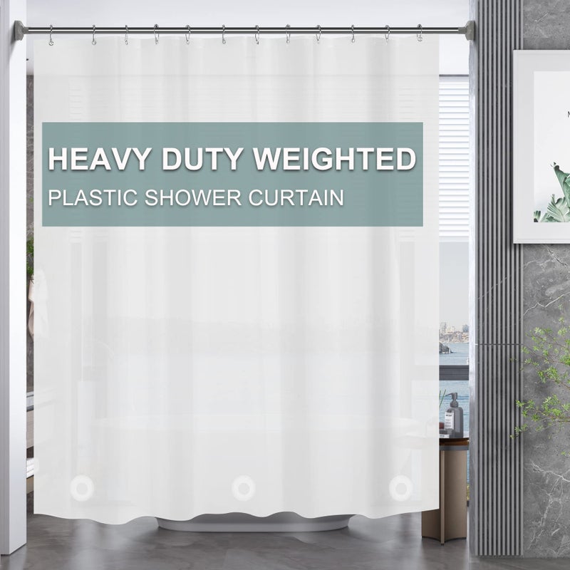 AmazerBath Frosted Shower Curtain Plastic  Heavy Duty Bathroom Curtain Premium PEVA  8G Weighted Shower Curtains for Bathroom with 3 Big Weighted Stones and 12 Rustproof Grommets  70x72 Inches - Image 1