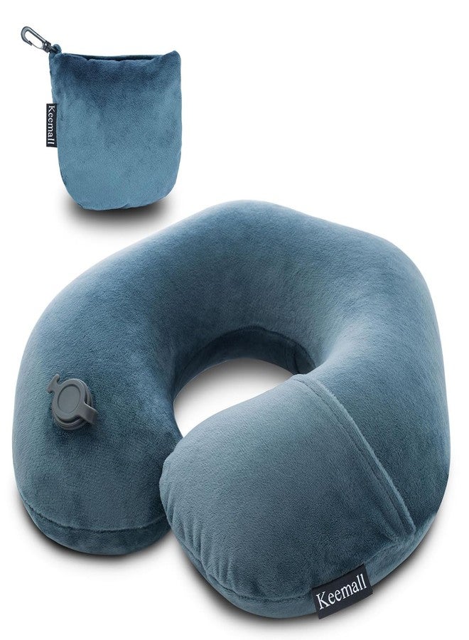 Keemall Inflatable Neck Pillow - Premium Soft Velvet Travel Pillow for Airplane, Train & Bus Travel, Ergonomic U-Shape for Neck Pain Relief, Lightweight Compact with Washable Cover - Image 1