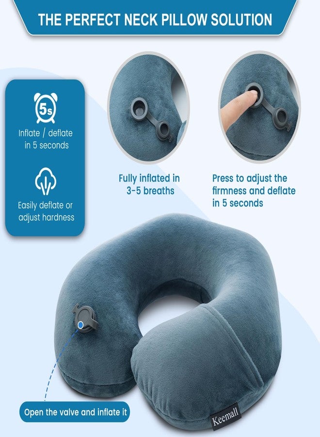 Keemall Inflatable Neck Pillow - Premium Soft Velvet Travel Pillow for Airplane, Train & Bus Travel, Ergonomic U-Shape for Neck Pain Relief, Lightweight Compact with Washable Cover - Image 2