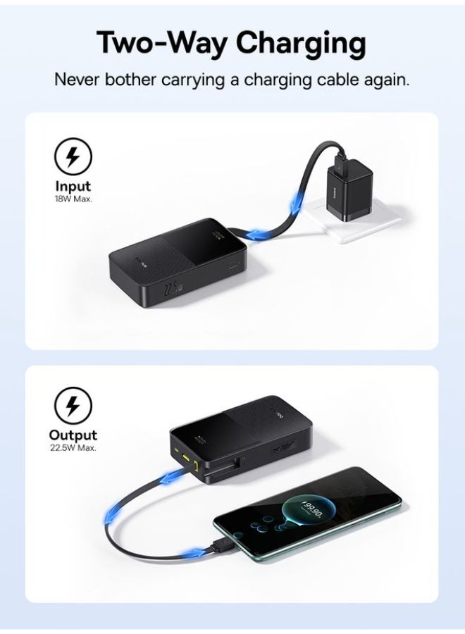 بيسوس بانك طاقة EnerFill FC51 Bipow2 Pro بسعة 20000 مللي أمبير مع كابل USB-C مدمج، شاشة LED رقمية، شحن سريع 22.5 واط – كوزميك - Image 4