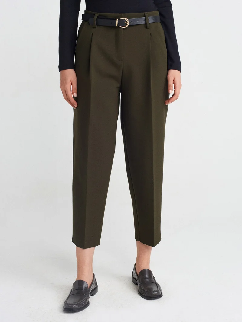 ديلفين 71533 Belted Carrot Fit Trousers-Khaki