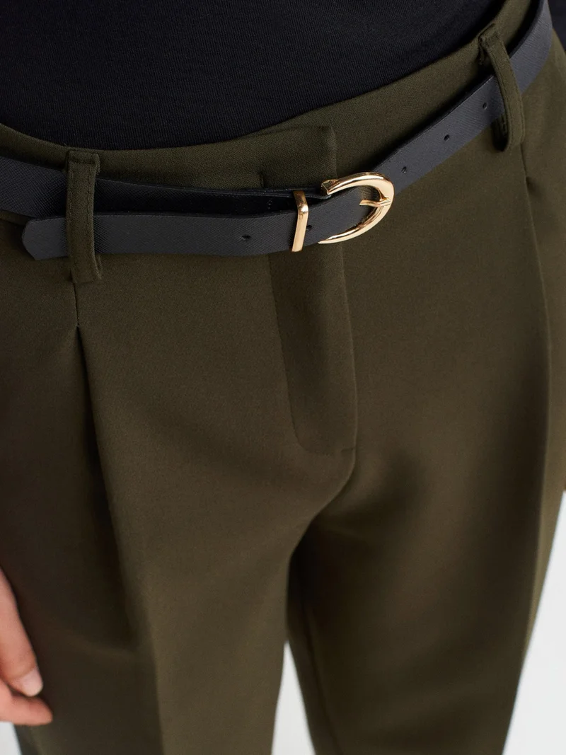 ديلفين 71533 Belted Carrot Fit Trousers-Khaki