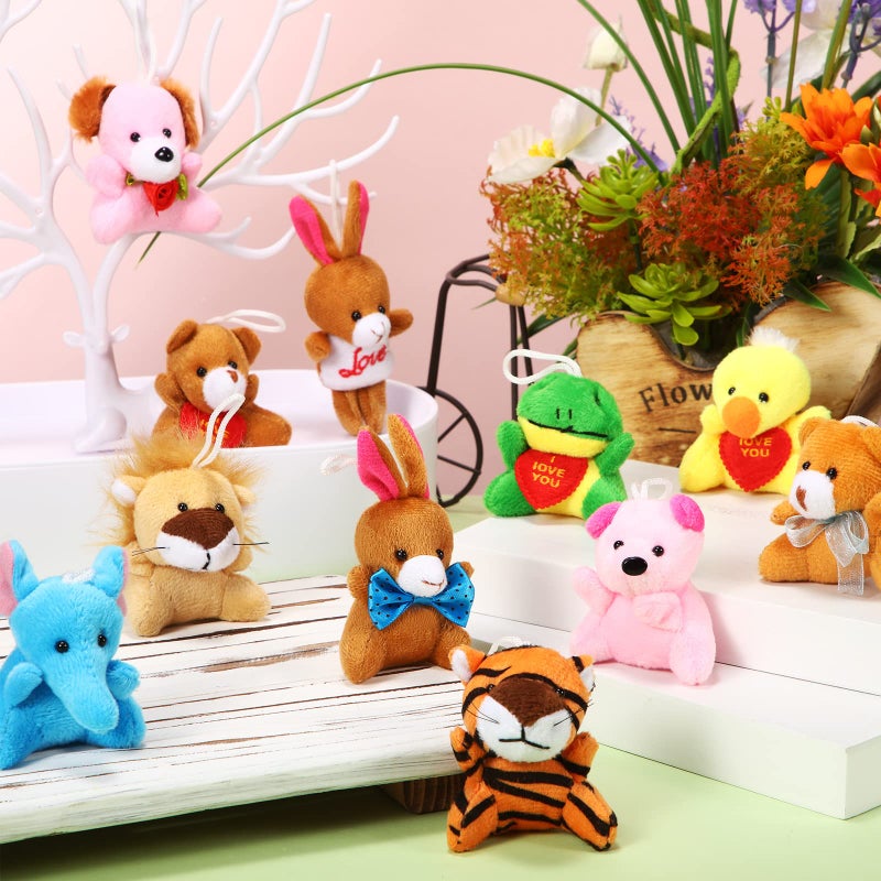 Zhanmai 100 Pcs Mini Plush Stuffed Animal Bulk Small Animal Toys Keychain Party Favors Easter Egg Stuff for Kids Birthday Valentine Carnival Classroom Prizes Gift Goodie Bag Filler(Cute Style) - Image 3