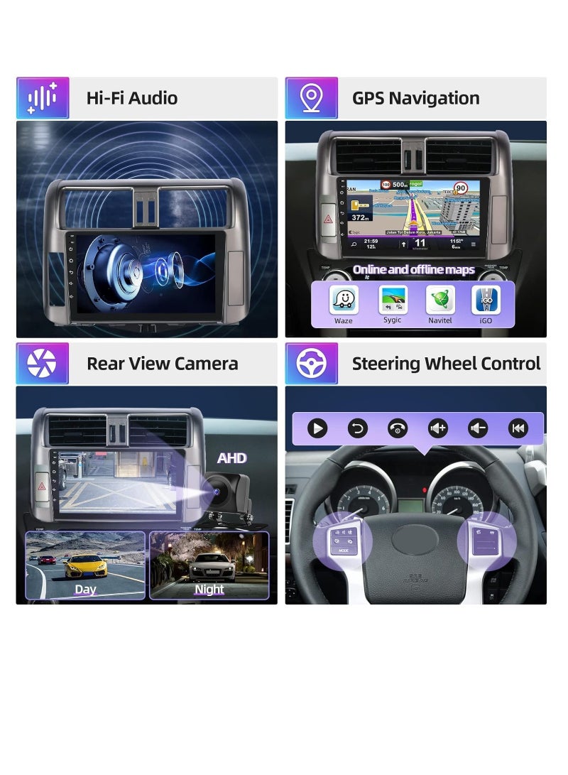 ستيريو سيارة أندرويد لتويوتا برادو 2010 2011 2012 2013 4 جيجابايت رام 64 جيجابايت روم 9 بوصة ميرورلينك واي فاي BT، شاشة تعمل باللمس IPS مع كاميرا AHD متضمنة (4 + 64 جيجابايت مع أبل كاربلاي) - Image 5