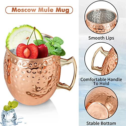 SuproBarware Moscow Mule Mugs Copper Mule Cup Kit 18oz Set of 4 with Handle Large Copper Hammered Plating Cups with 0.5oz Double Jigger, Stainless Steel Straws, Spoon for Cold Drinks Cocktails Wine - Image 5