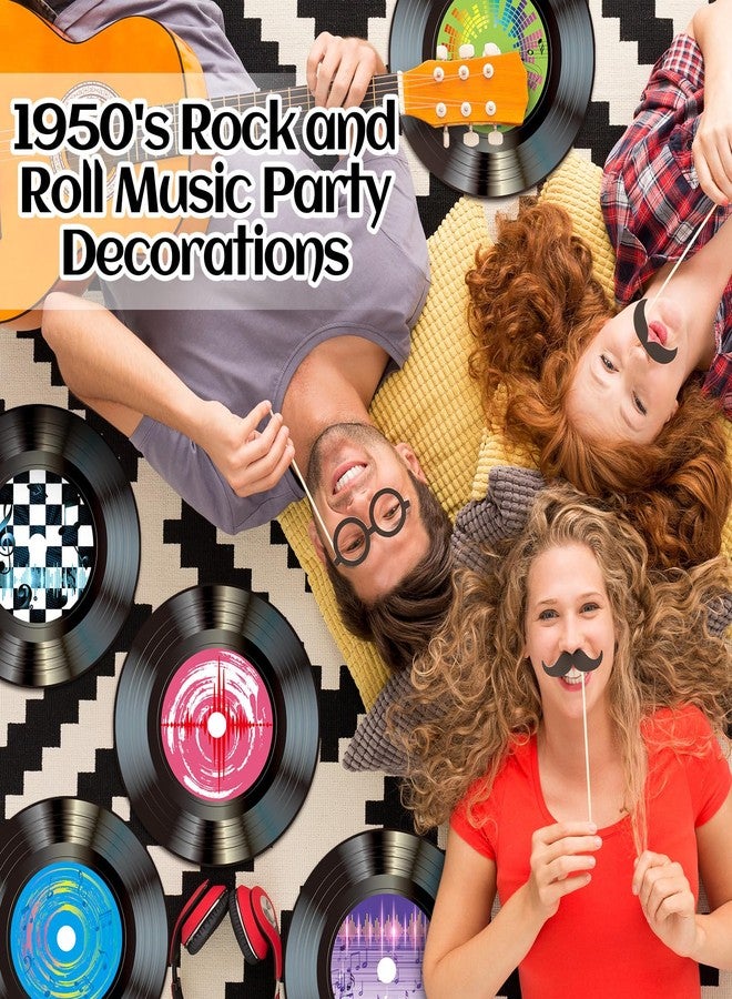 FillTouch 60 Pcs 13'' 1950's Rock and Roll Vinyl Record Placemat Vintage Musical Theme Table Place Mats Paper Round Disposable Placemats 50's Theme Rock Party Table Mats for Dining Home Decorations - Image 5