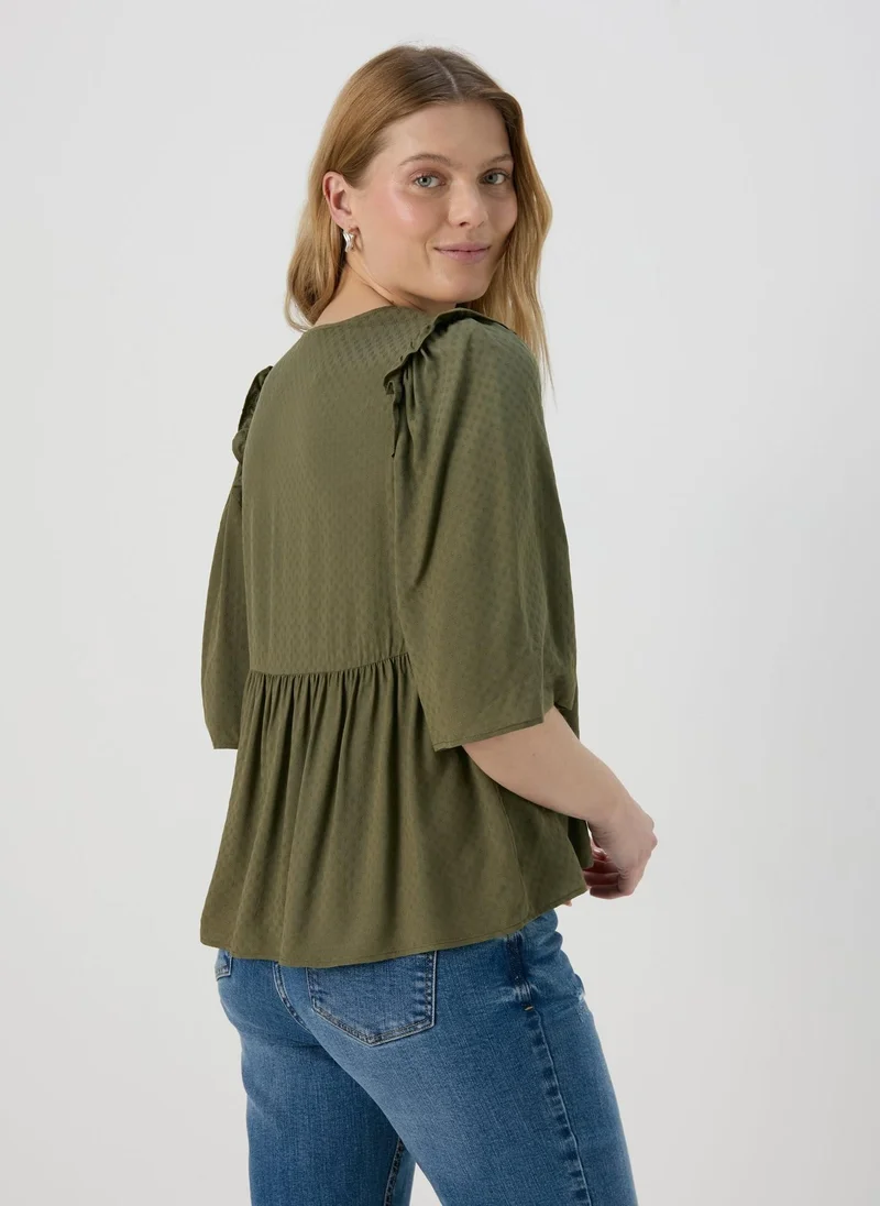 Matalan Khaki Frill Viscose Dobby Blouse Top