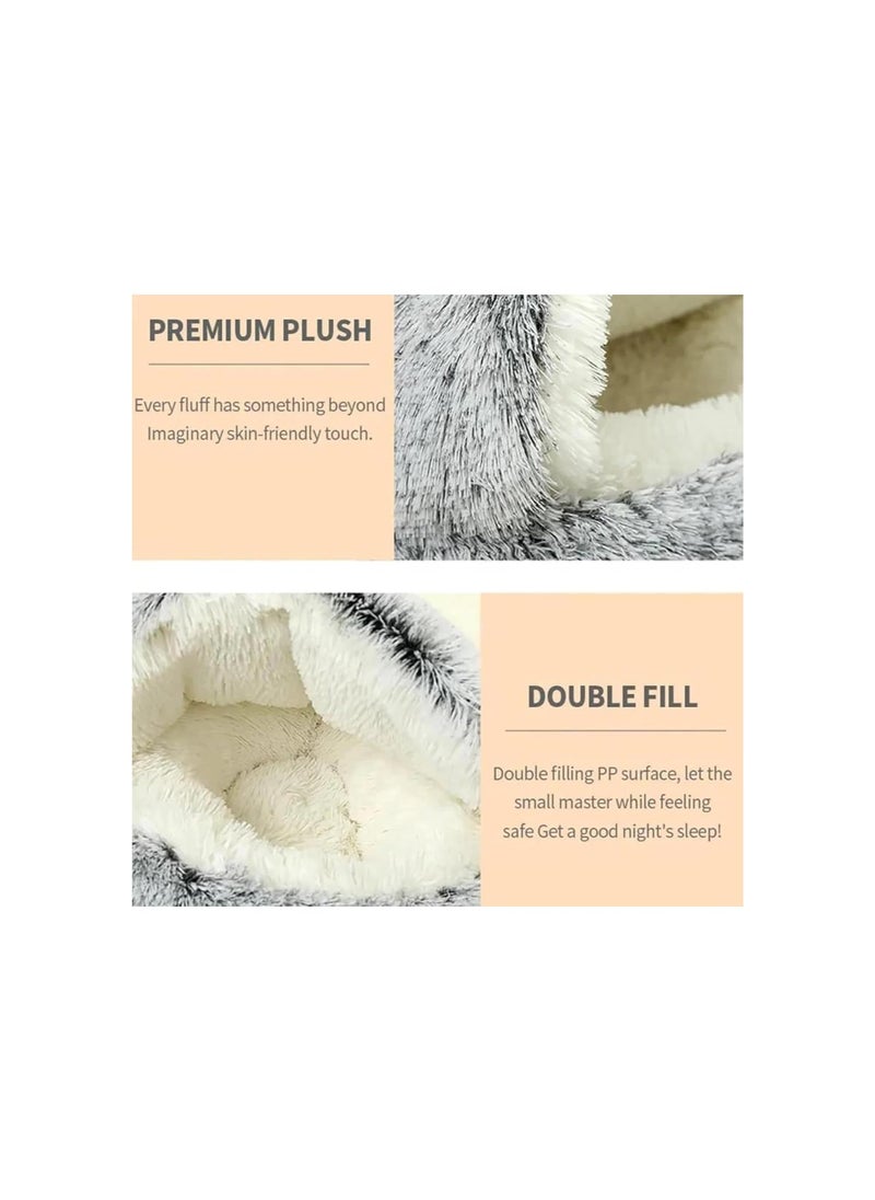Generic - Cozy Cocoon Pet Bed - Fidofaves Cozy Nook Bed - Olvys Cozy Cocoon Pet Bed, Winter Pet Plush Bed, Round Fluffy Warm Cat Beds with Hooded Cover (Diameter 40cm, Gray-Short Plush) - Image 1