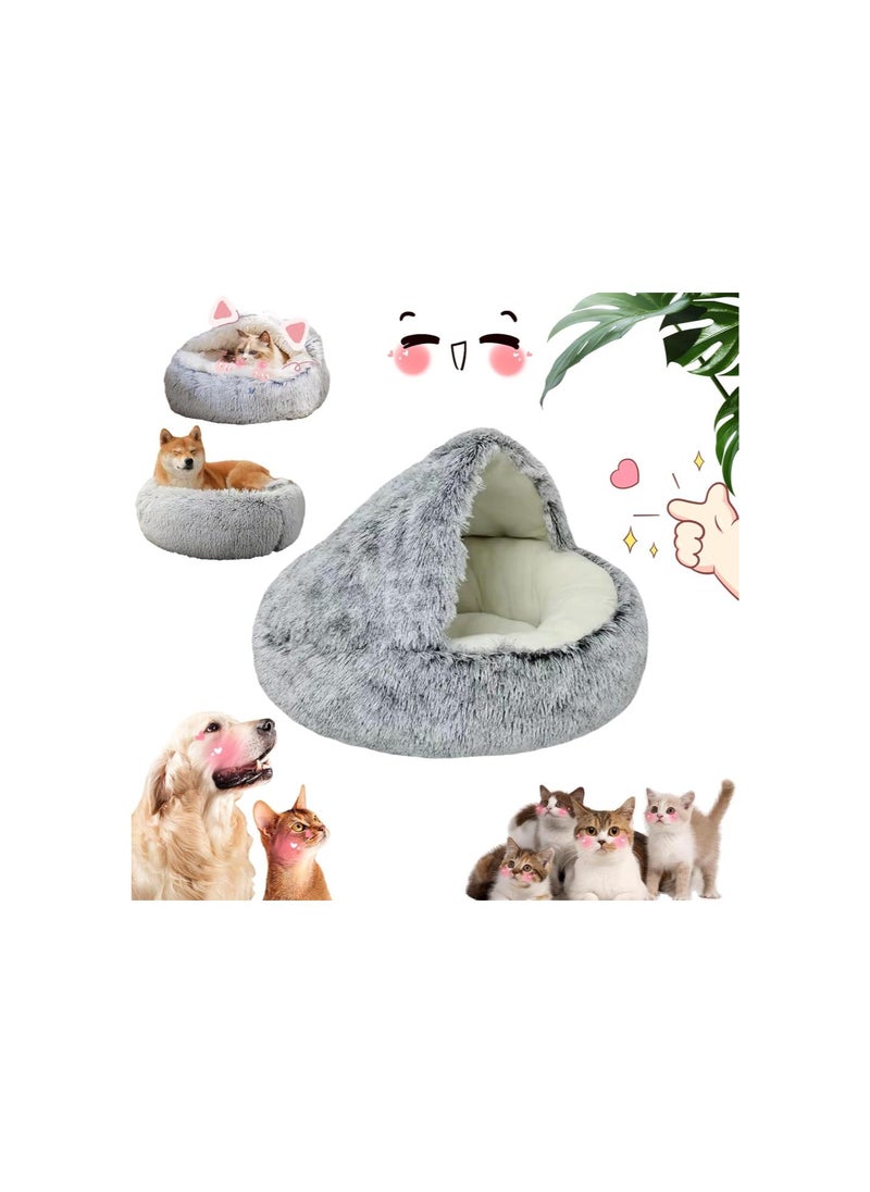 Generic - Cozy Cocoon Pet Bed - Fidofaves Cozy Nook Bed - Olvys Cozy Cocoon Pet Bed, Winter Pet Plush Bed, Round Fluffy Warm Cat Beds with Hooded Cover (Diameter 40cm, Gray-Short Plush) - Image 1