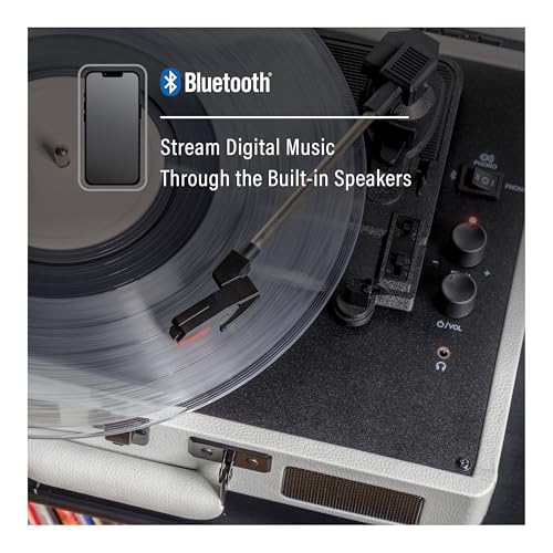 Crosley كروسلي CR8005DP-WF كروزر بلس فينيل ريكورد بلاير بتقنية بلوتوث 3 سرعات في حقيبة، أبيض مزرعة - Image 4