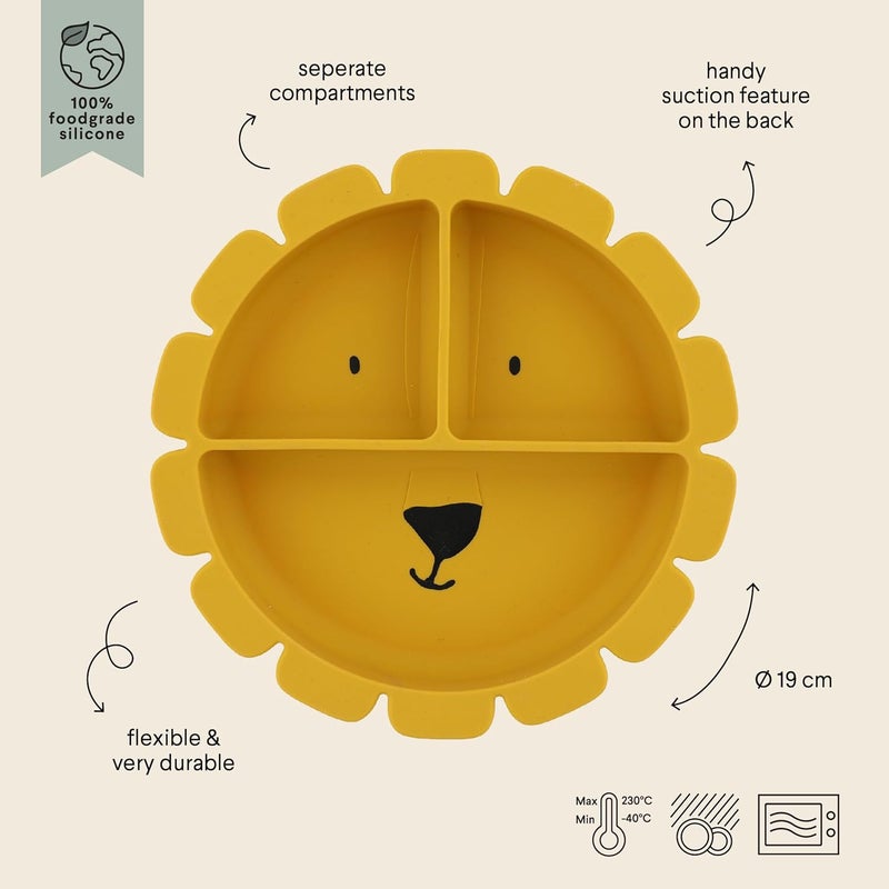 Trixie Silicone Divided Suction Cup Plate - Mr. Lion - Baby & Toddler Plate with Strong Suction Base - Non-Slip, Microwave & Dishwasher Safe - Perfect for Baby LED Weaning & Portion Control - Image 3