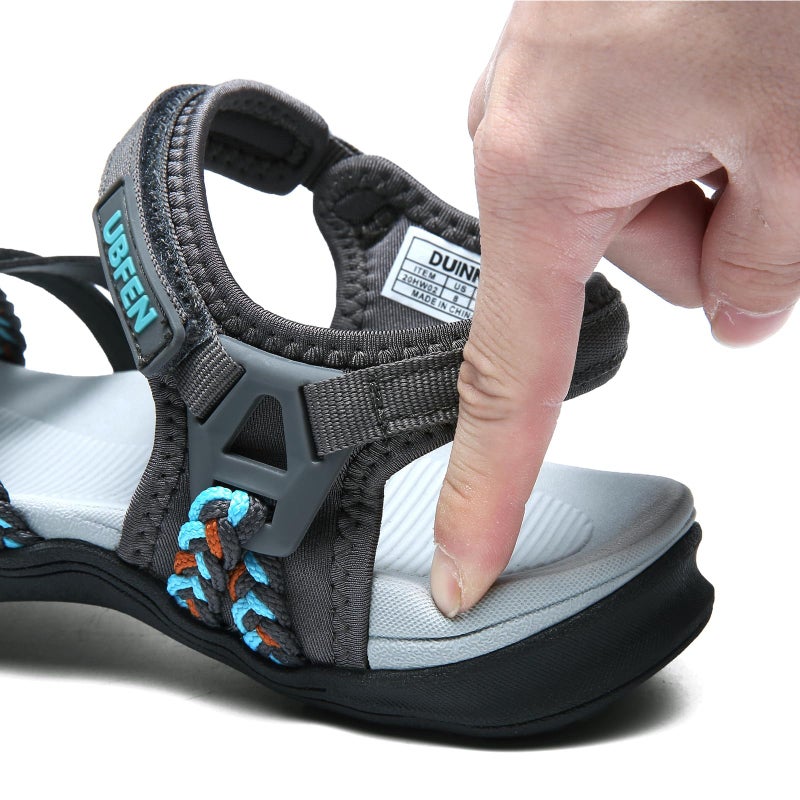 UBFEN Womens Hiking Sandal Sport Sandal Straps with Adjustable Hooks Arch Support Vacation Casual Comfortable Outdoor Adventure Camping Size 10 Gray White - Image 2