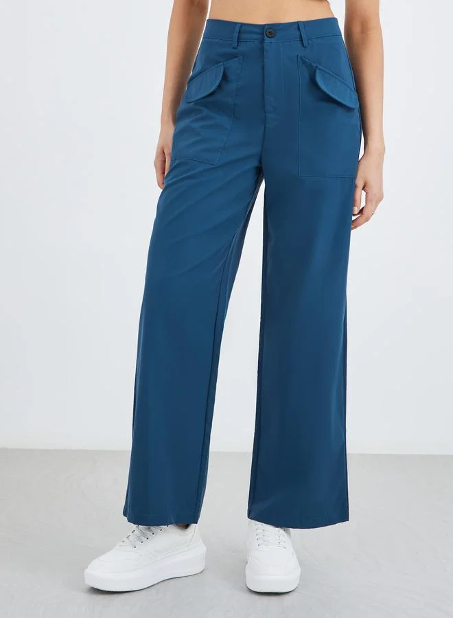 تايك تو Take Two Women Solid Flap Pocket Detail Straight Fit Cargo Pants