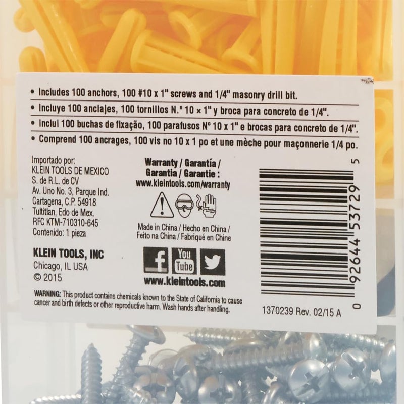 Klein Tools 53729 Drywall Anchor Kit with 100 Screws and Anchors for Drywall or Masonry - Image 5