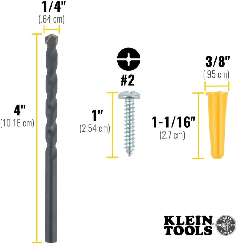 Klein Tools 53729 Drywall Anchor Kit with 100 Screws and Anchors for Drywall or Masonry - Image 2