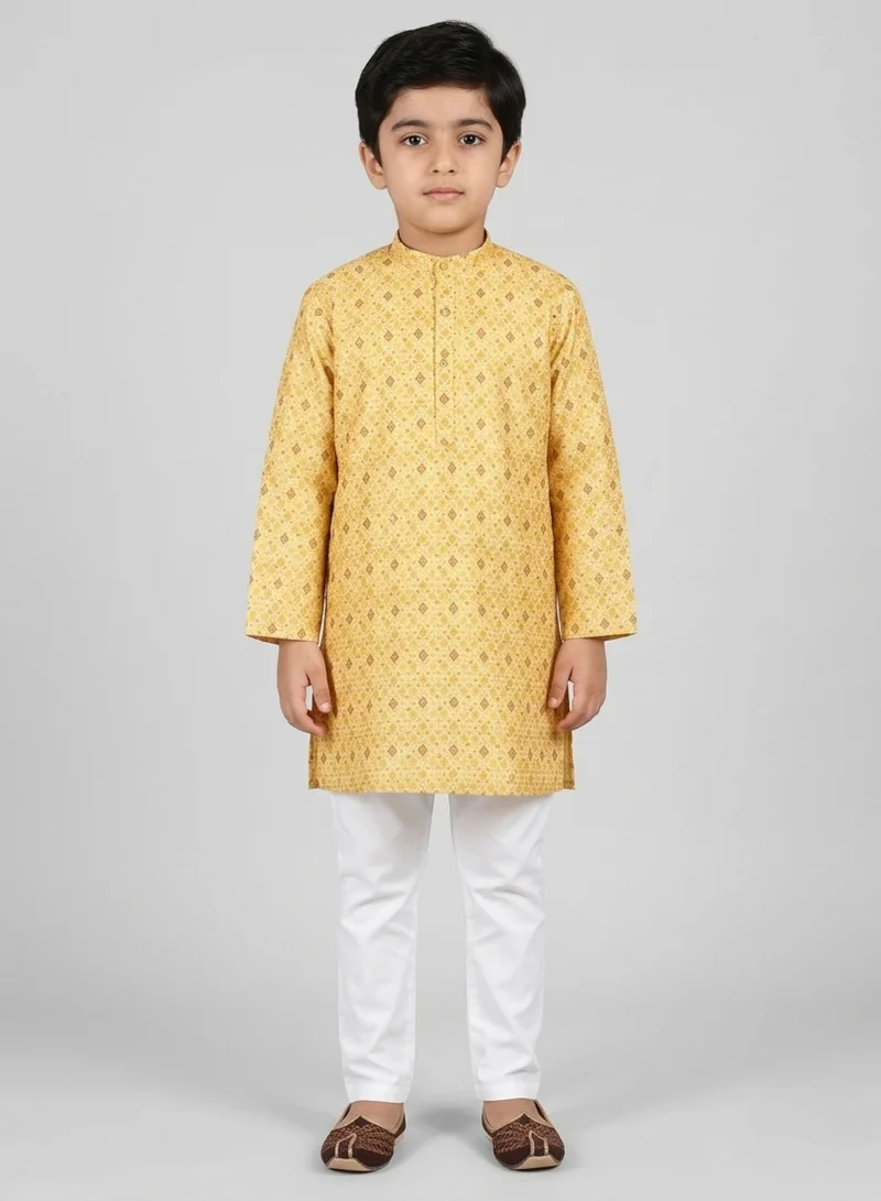 babyqlo Boys Festive Yellow Printed Kurta Pajama Set
