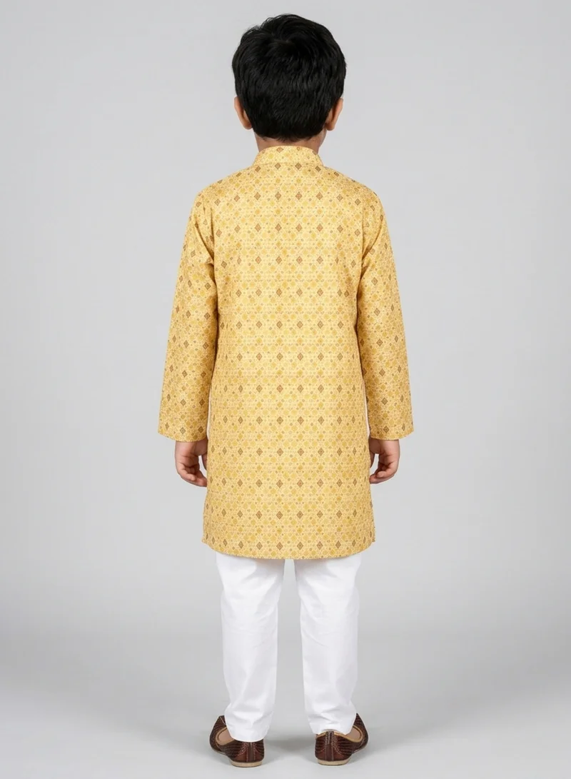 babyqlo Boys Festive Yellow Printed Kurta Pajama Set