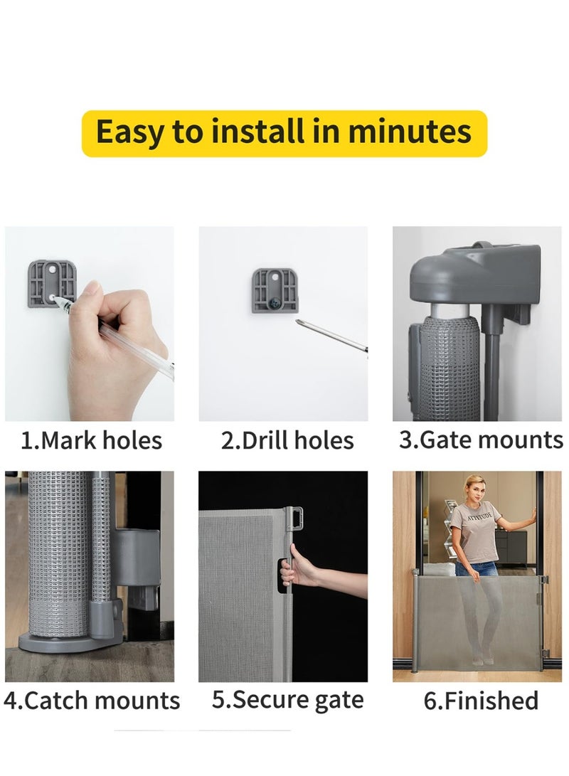 Retractable Baby Gate for Stairs ,  33” Height, Expands up to 55” Width , Safety Gate for Infants, Toddlers, Dogs u0026 Pets ,  Easy Install, Secure Closure, Gray Mesh Design for Indoor u0026 Outdoor Use - Image 2