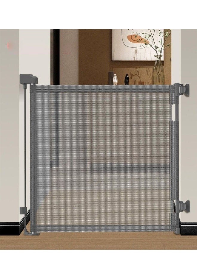Retractable Baby Gate for Stairs ,  33” Height, Expands up to 55” Width , Safety Gate for Infants, Toddlers, Dogs u0026 Pets ,  Easy Install, Secure Closure, Gray Mesh Design for Indoor u0026 Outdoor Use - Image 1