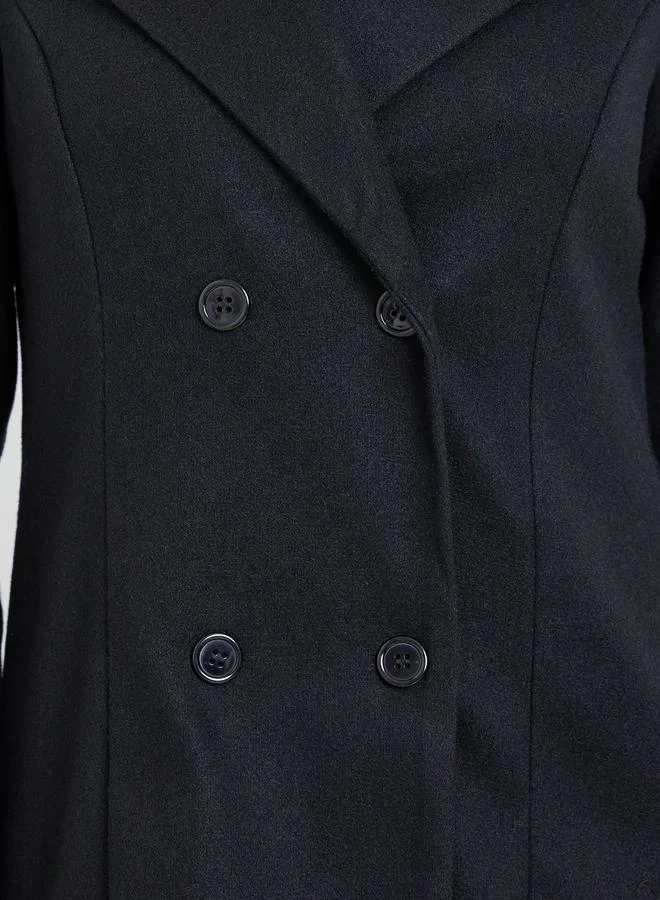 Take Two Black Solid Buttoned Long Sleeve Coat