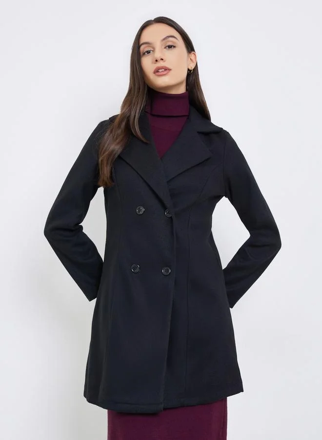 Take Two Black Solid Buttoned Long Sleeve Coat