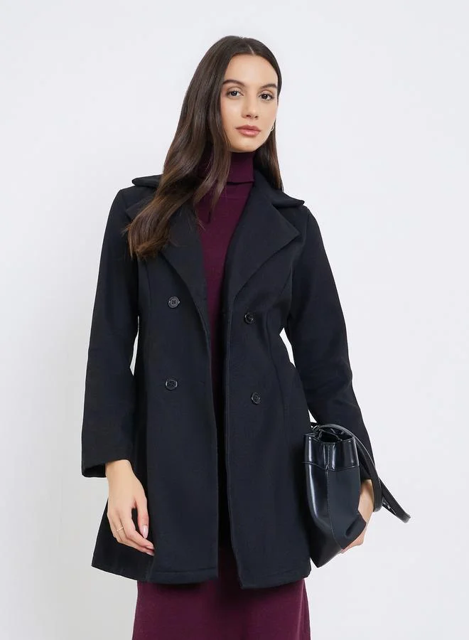 Take Two Black Solid Buttoned Long Sleeve Coat