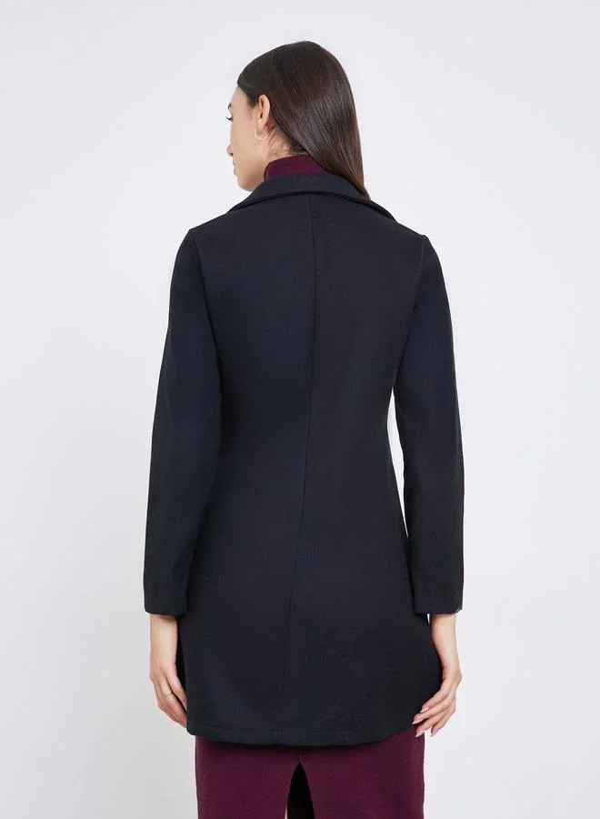 Take Two Black Solid Buttoned Long Sleeve Coat