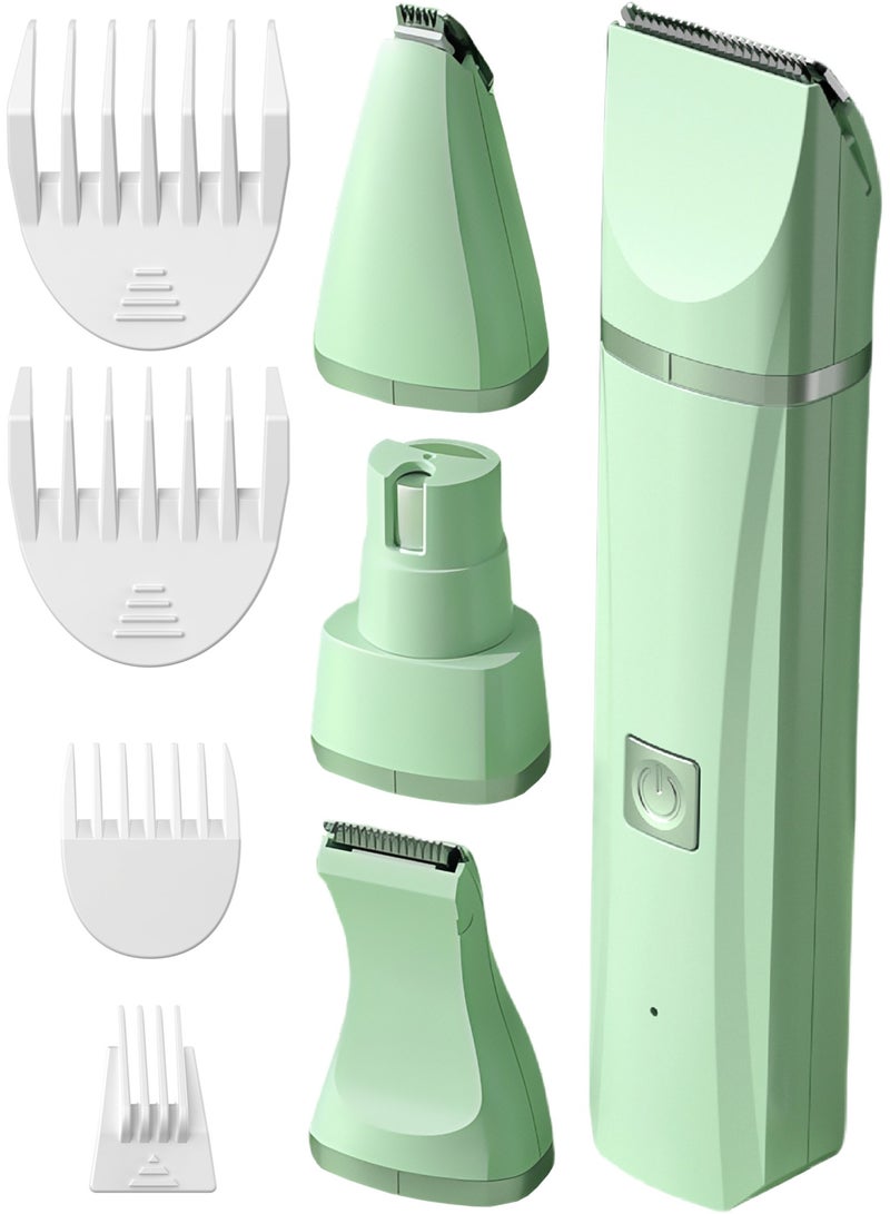 ماكينة تشذيب شعر الحيوانات الأليفة، مناسبة للقطط والكلاب، صامتة، 4 رؤوس شفرة، 4 أمشاط محدودة، شعر الجسم بالكامل / طلاء الأظافر / شعر المخلب / الشعر المحلي، آمنة، طويلة الأمد، خضراء - Image 1