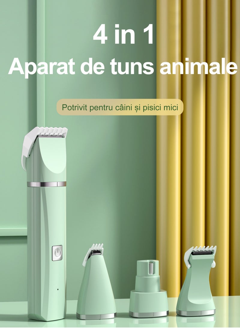 ماكينة تشذيب شعر الحيوانات الأليفة، مناسبة للقطط والكلاب، صامتة، 4 رؤوس شفرة، 4 أمشاط محدودة، شعر الجسم بالكامل / طلاء الأظافر / شعر المخلب / الشعر المحلي، آمنة، طويلة الأمد، خضراء - Image 2