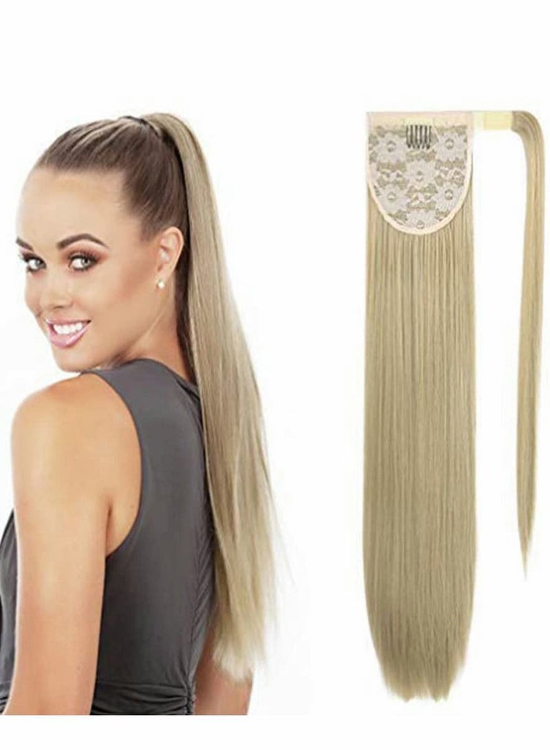 Excefore Long Straight Pony Tail Hair Clip in Ponytail Extension Wrap Around 24 Inch Synthetic Fiber (Ash Blonde) - Image 1