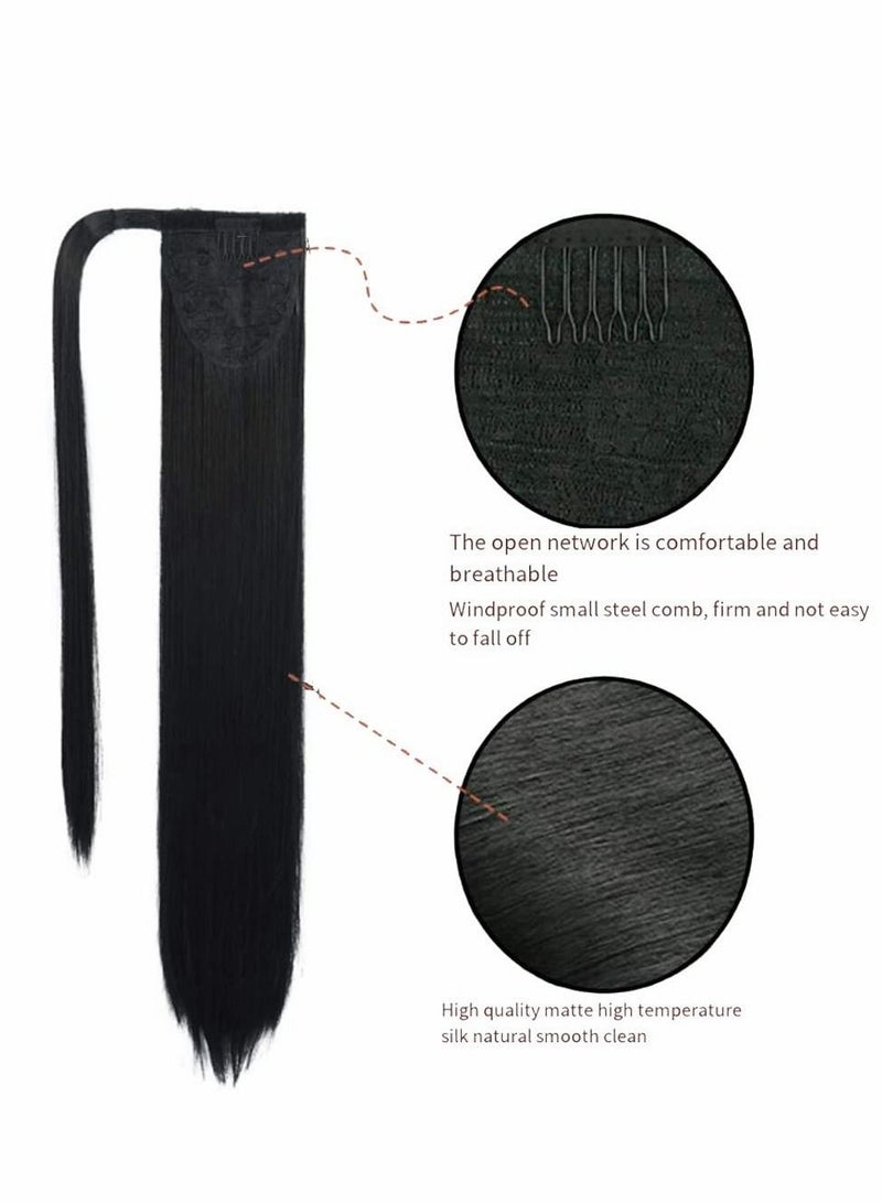 Excefore Long Straight Pony Tail Hair Clip in Ponytail Extension Wrap Around 24 Inch Synthetic Fiber (Ash Blonde) - Image 2