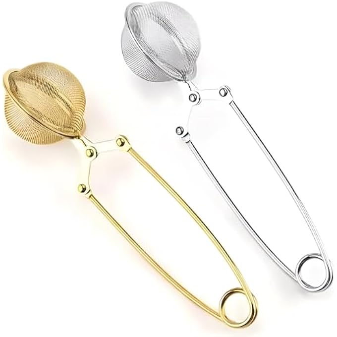 أكس سبرينج مصفاة شاي قطعتين من الفولاذ المقاوم للصدأ مع مقبض طويل ناشر شاي بلونين شبكة دقيقة مصفاة شاي قابلة لإعادة الاستخدام لتوابل أوراق الشاي السائبة وجميع أنواع الشاي - Image 1