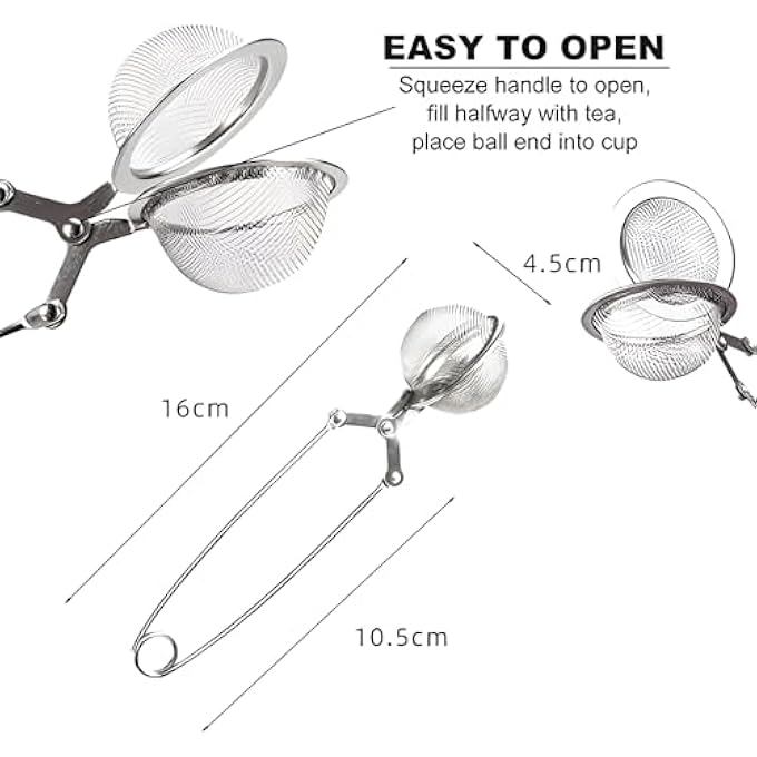 أكس سبرينج مصفاة شاي قطعتين من الفولاذ المقاوم للصدأ مع مقبض طويل ناشر شاي بلونين شبكة دقيقة مصفاة شاي قابلة لإعادة الاستخدام لتوابل أوراق الشاي السائبة وجميع أنواع الشاي - Image 5