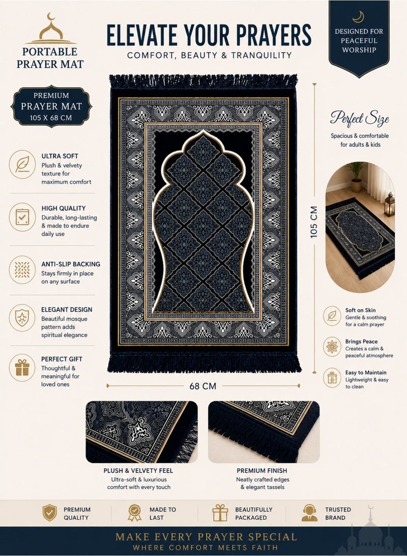 Portable Prayer Mat (Sajadah/Janamaz) – Lightweight, Foldable & Compact (Thinner than Foam Mats), Non-Slip Backing – Ideal for Travel, Home & Mosque ( ‌‌Dark Navy ) - Image 2