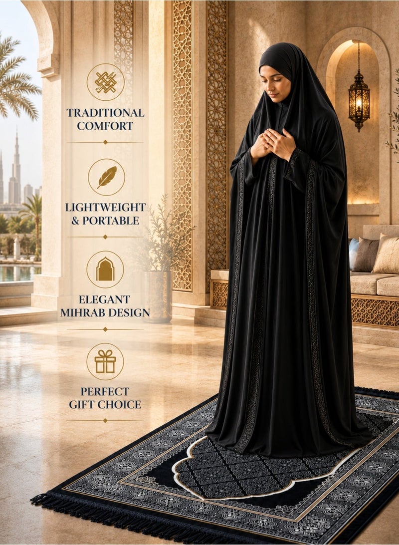 سجادة صلاة محمولة (سجادة/جَناماز) – خفيفة الوزن، قابلة للطي وصغيرة الحجم (أنحف من سجاد الإسفنج)، بظهر غير قابل للانزلاق – مثالية للسفر، والمنزل، والمسجد ( كحلي غامق ) - Image 1