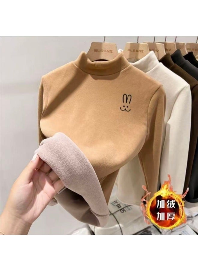 Autumn And Winter Kidsren's Velvet Thickeneded Velvet Bottoming Shirt Boys And Girls Half Turtleneck T-shirt One-piece Velvet Top